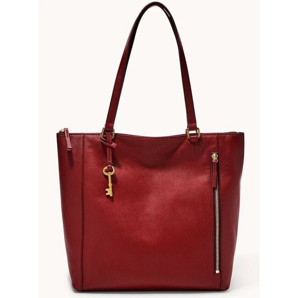 S Fossil Tara Dark Red Leather Shopper ZB1475627 Shoulder Bag NWT $230 Retail